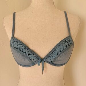 Christian Dior by John Galliano Blue Denim Corset Lace Up Bikini Top Bra